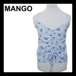 NWT MANGO Light Blue Floral Ruched Spaghetti Strap Camisole
